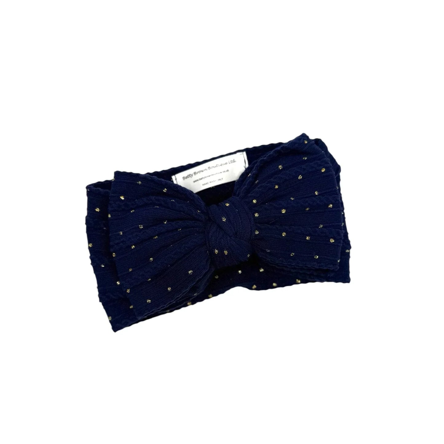Navy Blue Gold Spot Larger Bow Headband For Baby Girls - Image 1
