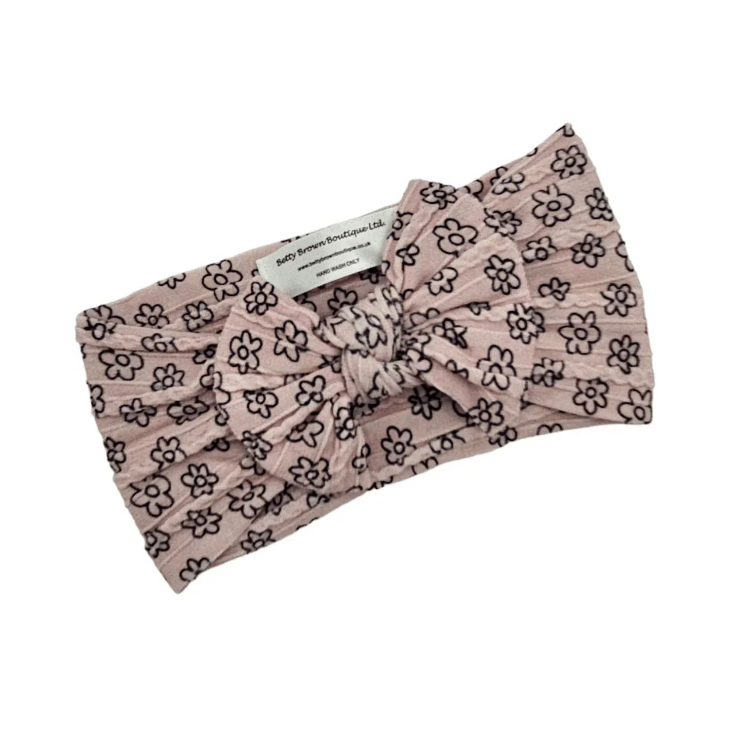 Neutral Black Daisy Smaller Bow Headband For Newborns to Age 3 - Image 1