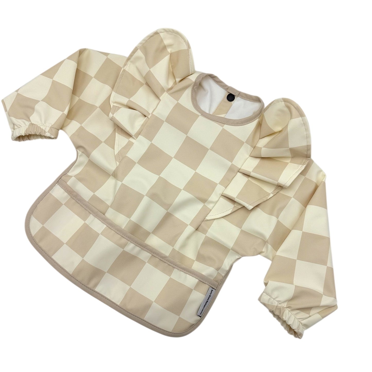 Neutral Checkered Waterproof Bib with Sleeves For 6-36 Months - Image 4