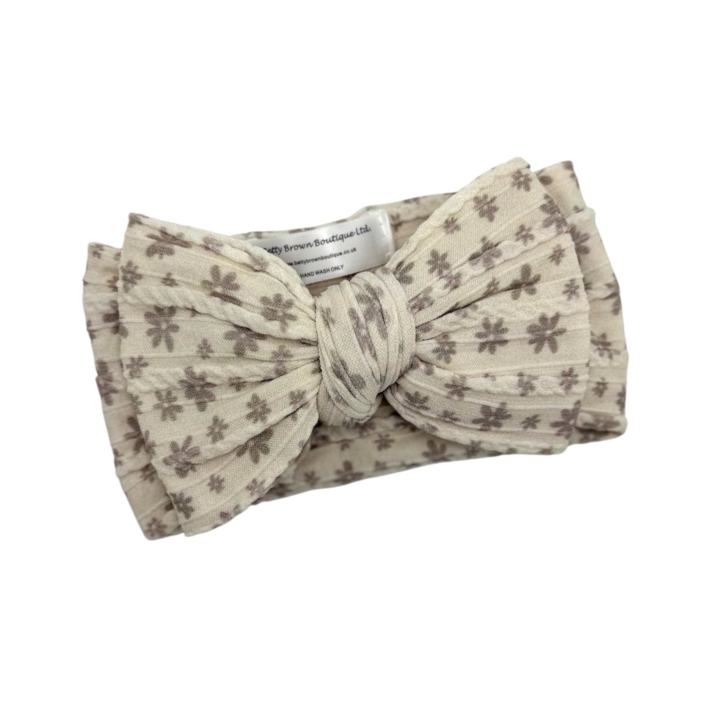 Neutral Flower Larger Bow Headband For Newborns to Age 3 - Image 1