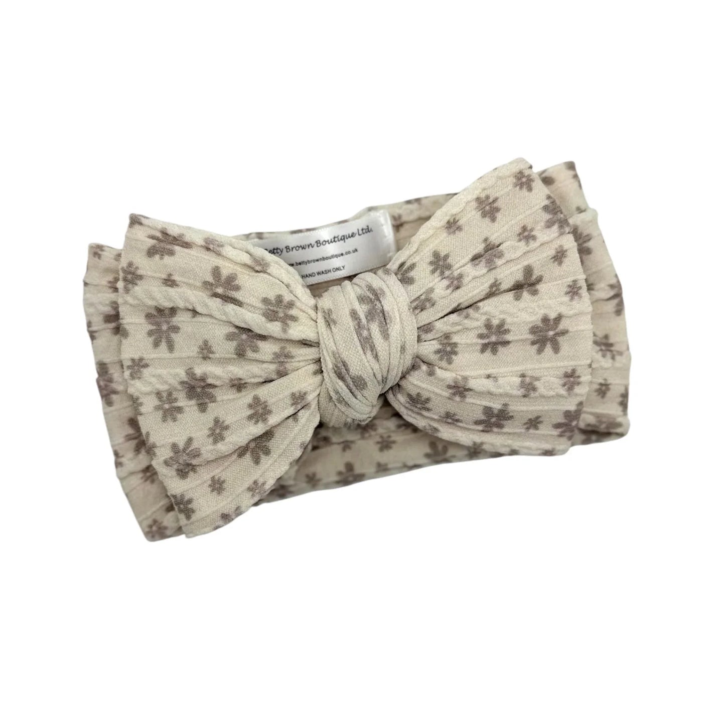 Neutral Flower Larger Bow Headband For Newborns to Age 3 - Image 1