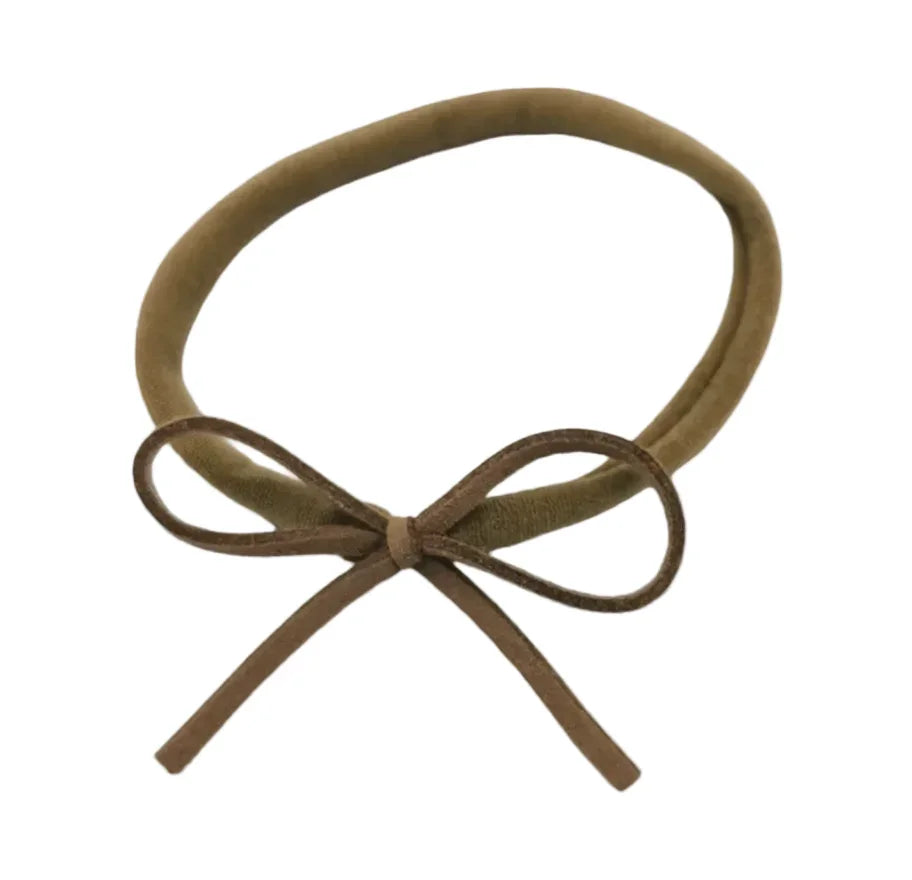 Nude Mini Cord Bow On Headband For Girls From Newborn - Image 1