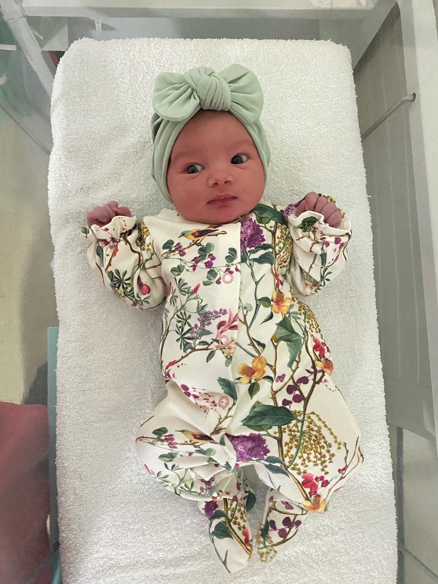 Olive Green Turban Hat With Bow For Newborns to 24 Months Old