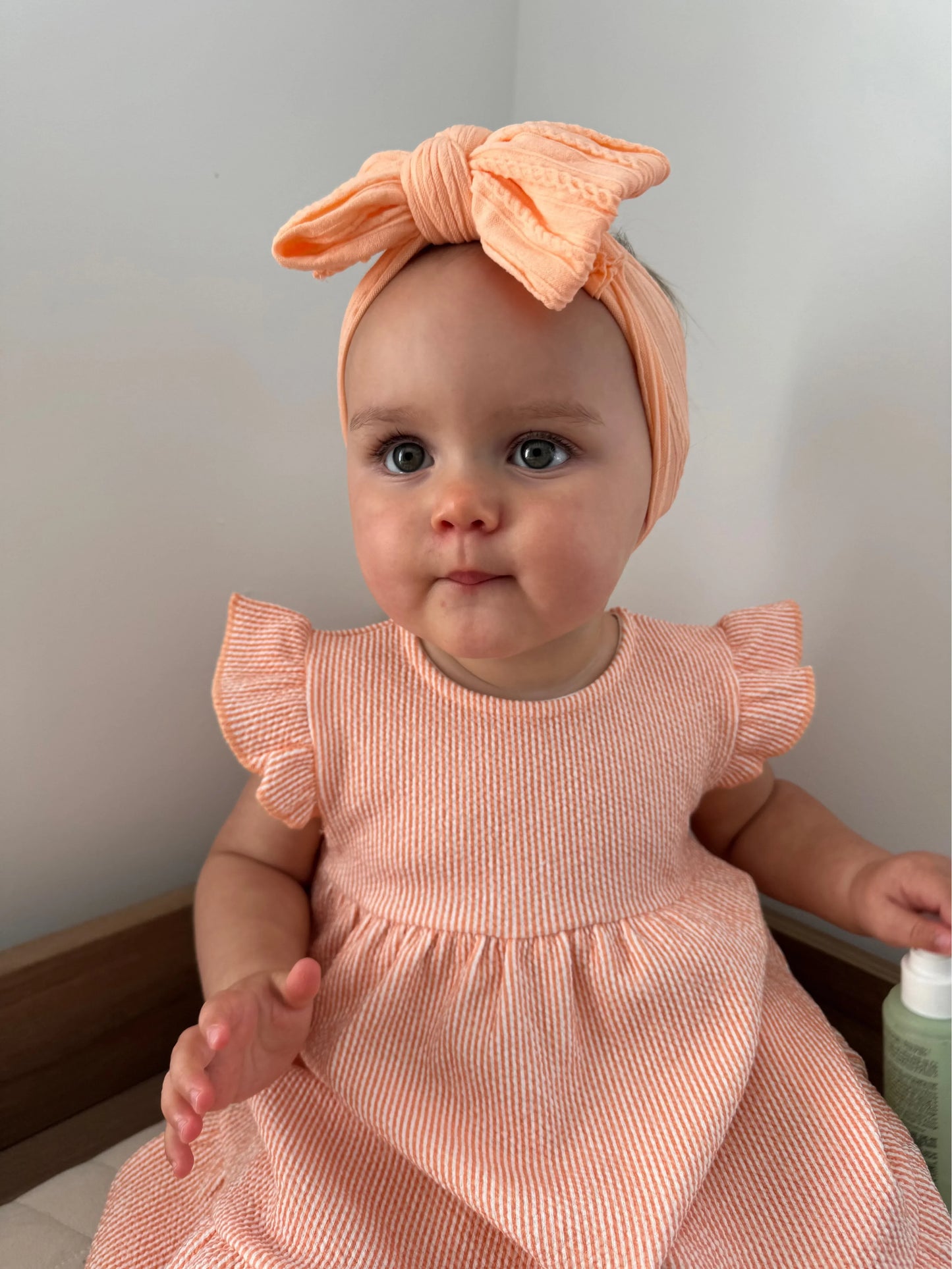 Peach Larger Bow Headband For Babies From Newborn to Age 3 - Image 7