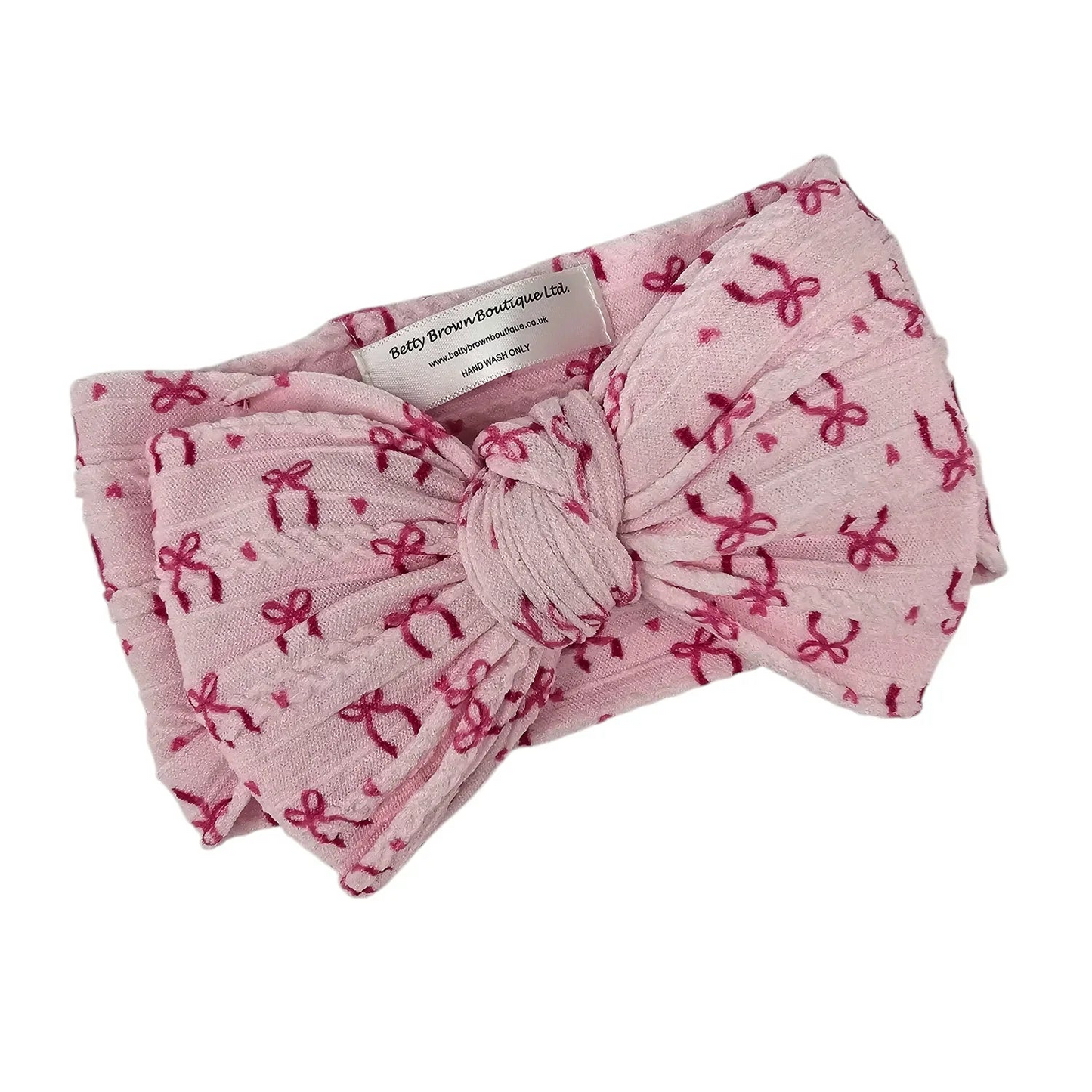 Pink Bow Print Larger Bow Headband for Girls From Newborn - Image 2