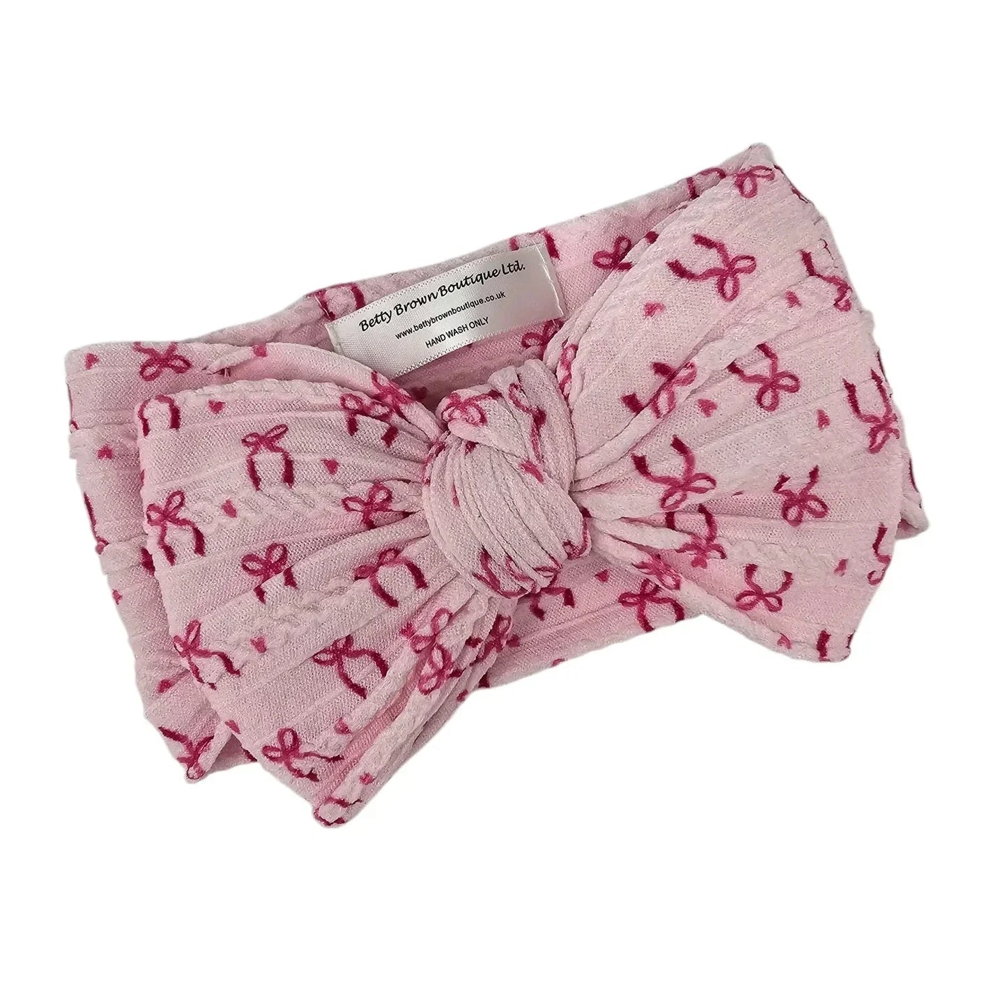 Pink Bow Print Larger Bow Headband for Girls From Newborn - Image 2