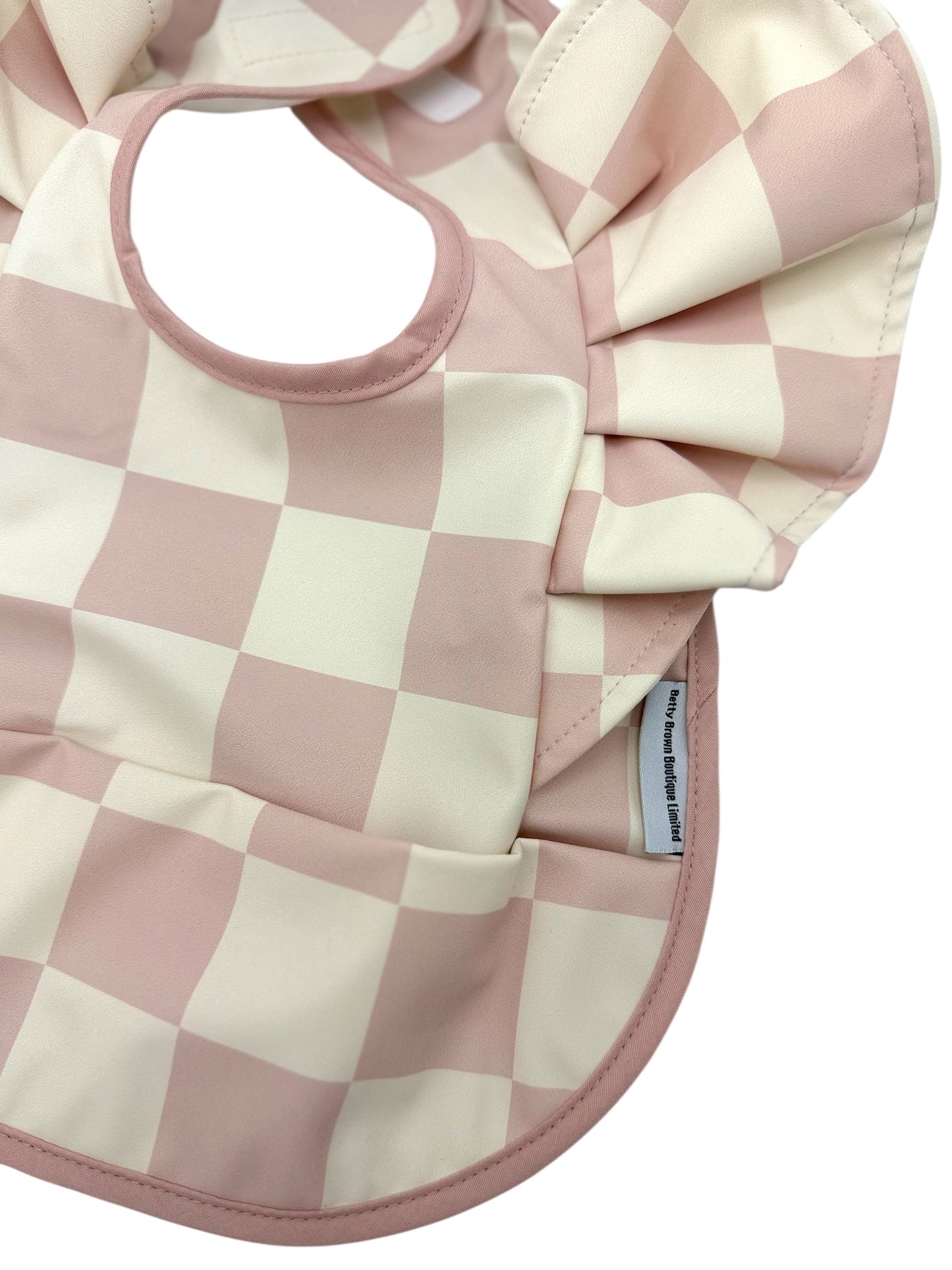 Pink Checkered Waterproof Bib For Girls From 6-18 Months - Image 8