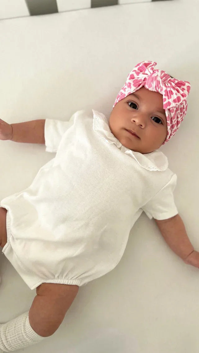 Pink Cow Print Smaller Bow Headband For Babies From Newborn - Image 3