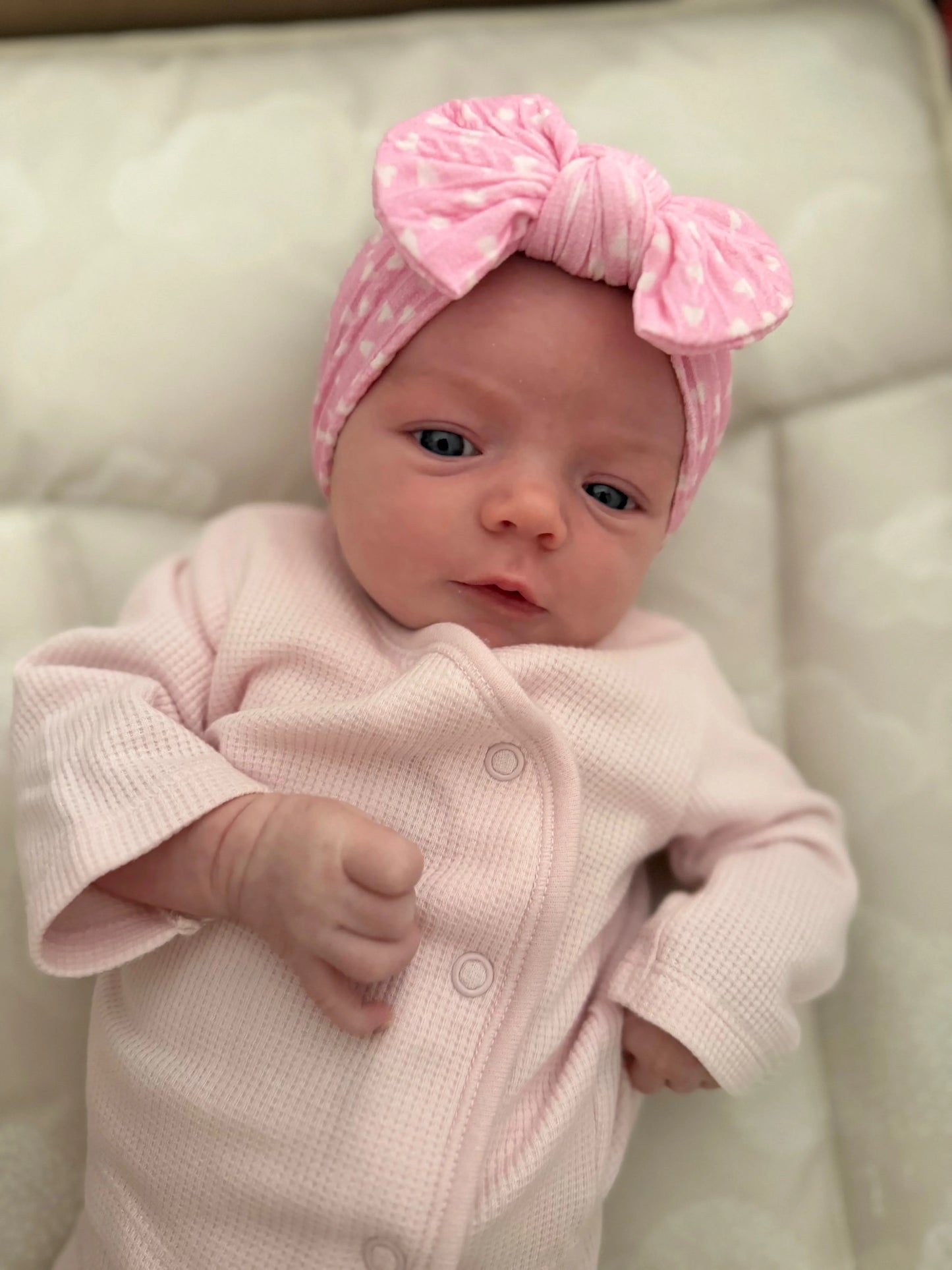 Pink Heart Smaller Bow Headband For Babies From Newborn - Image 6