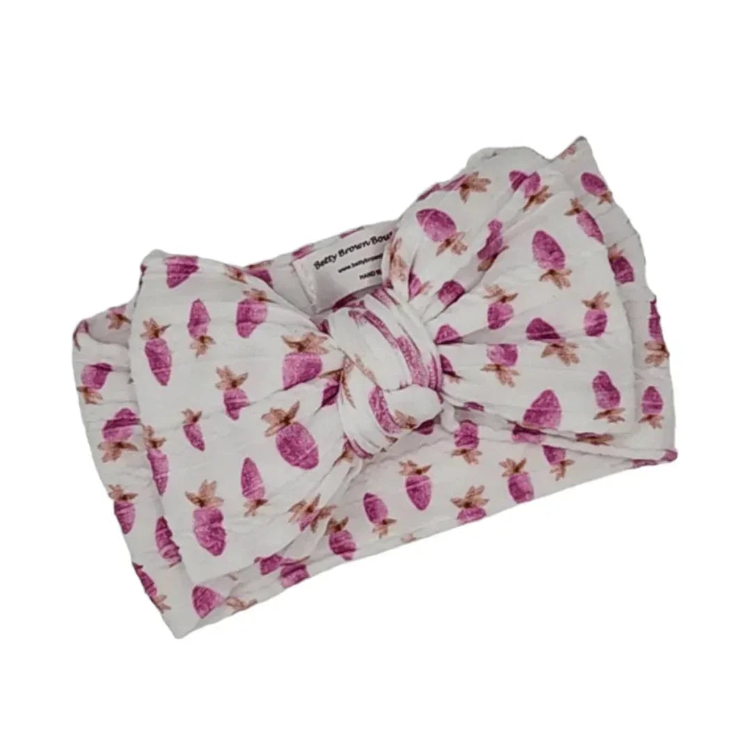 Pink Watercolour Strawberry Larger Bow Headband For Babies - Image 1