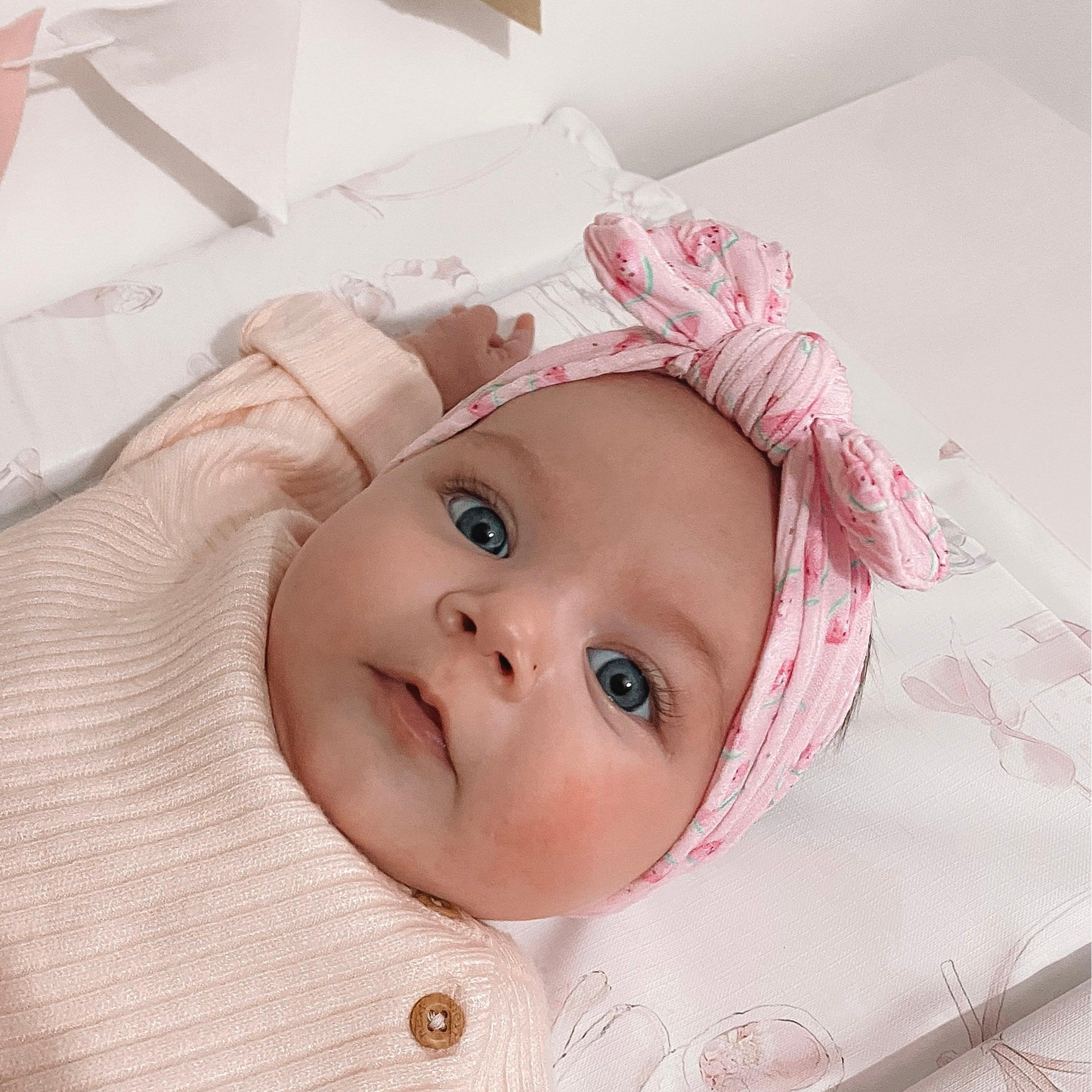 Pink Watermelon Print Smaller Bow Headband For Babies - Image 3