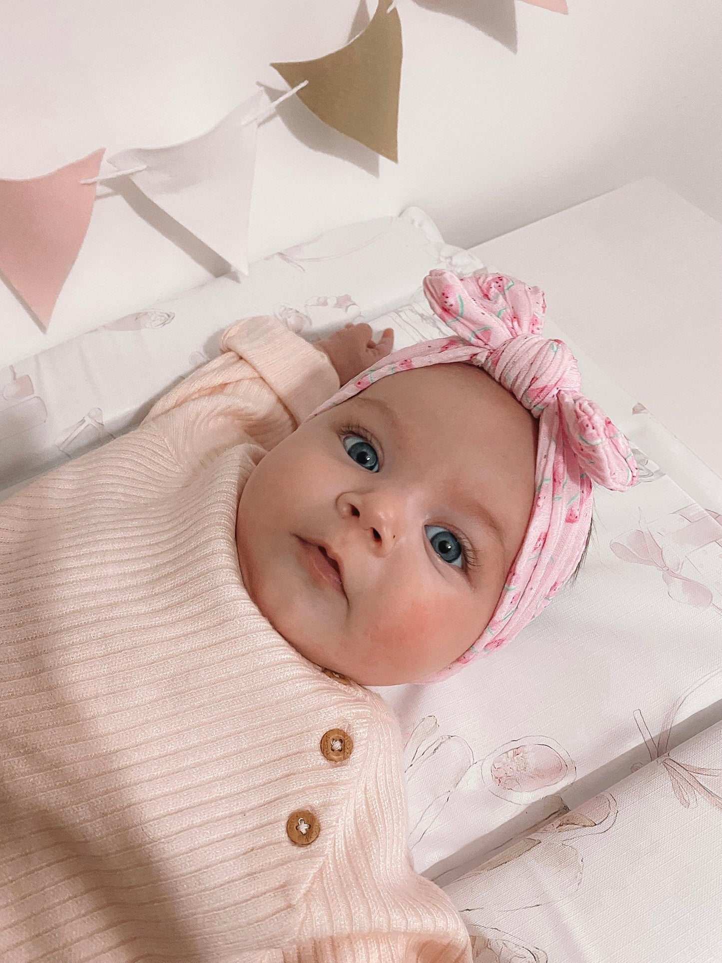 Pink Watermelon Print Smaller Bow Headband For Babies - Image 2