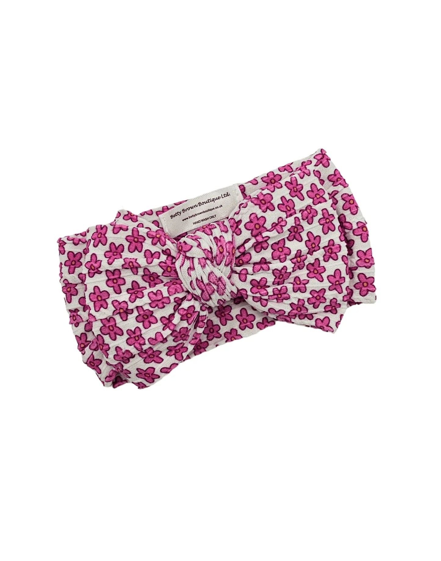Pink & White Daisy Print Larger Bow Headband For Baby Girls - Image 2