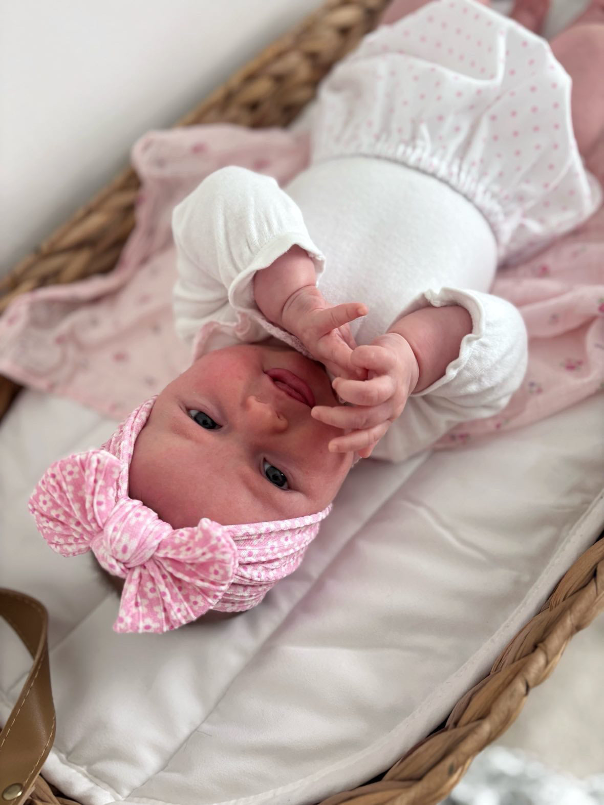 Pale Pink Strawberry Smaller Bow Headband For Baby Girls - Image 5