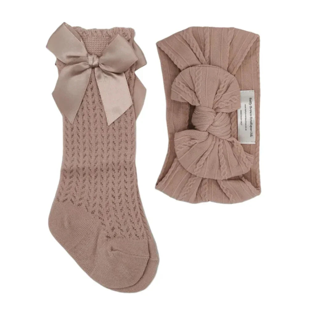 Primrose Pink Smaller Headband & Socks Set For 6-24 Months - Image 1