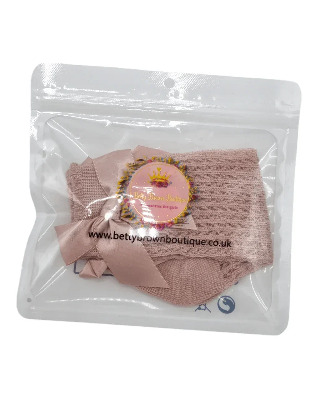 Primrose Pink Open Patterned Knee High Baby Socks With Bow - Image 3