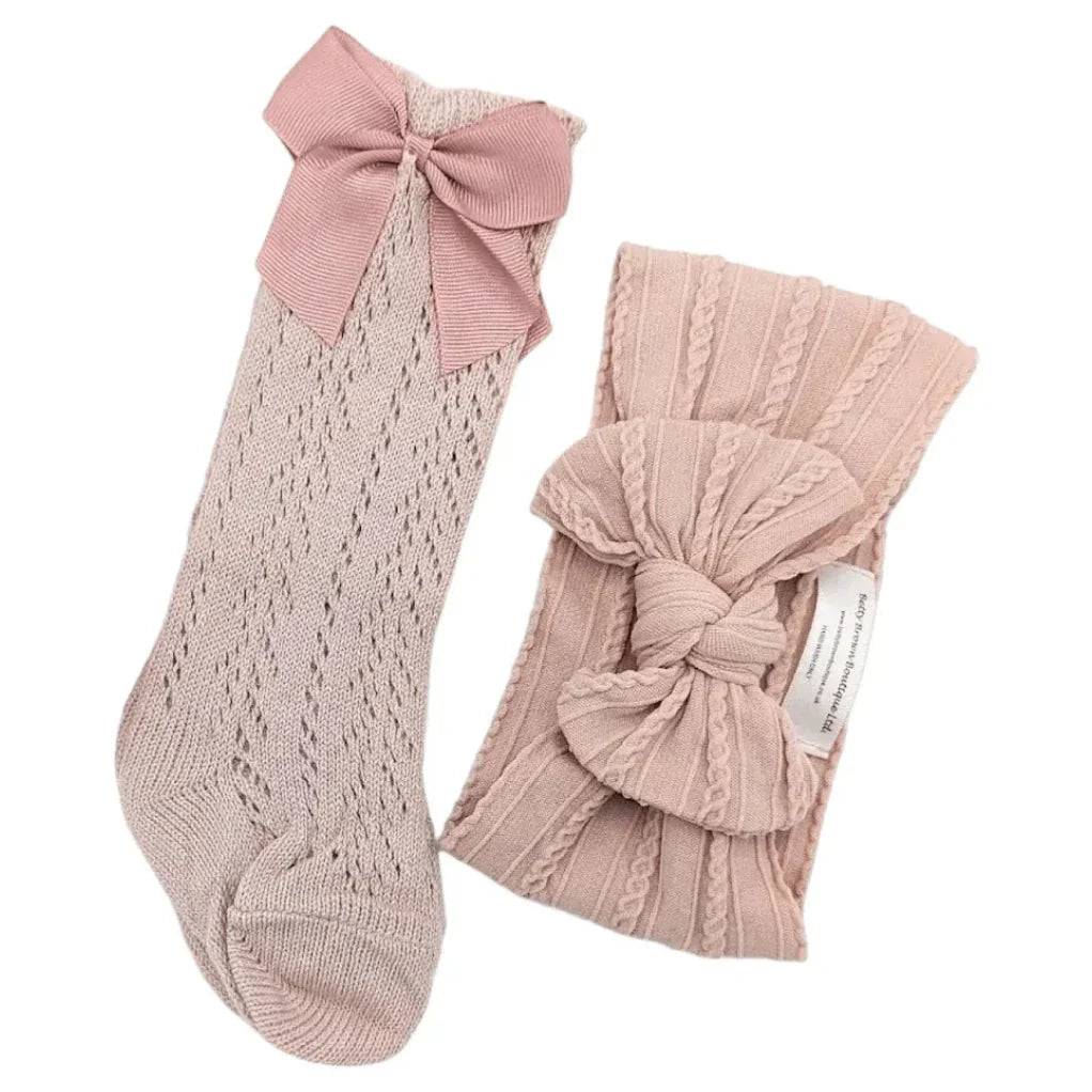 Primrose Pink Smaller Headband & Socks Set For 6-24 Months - Image 1
