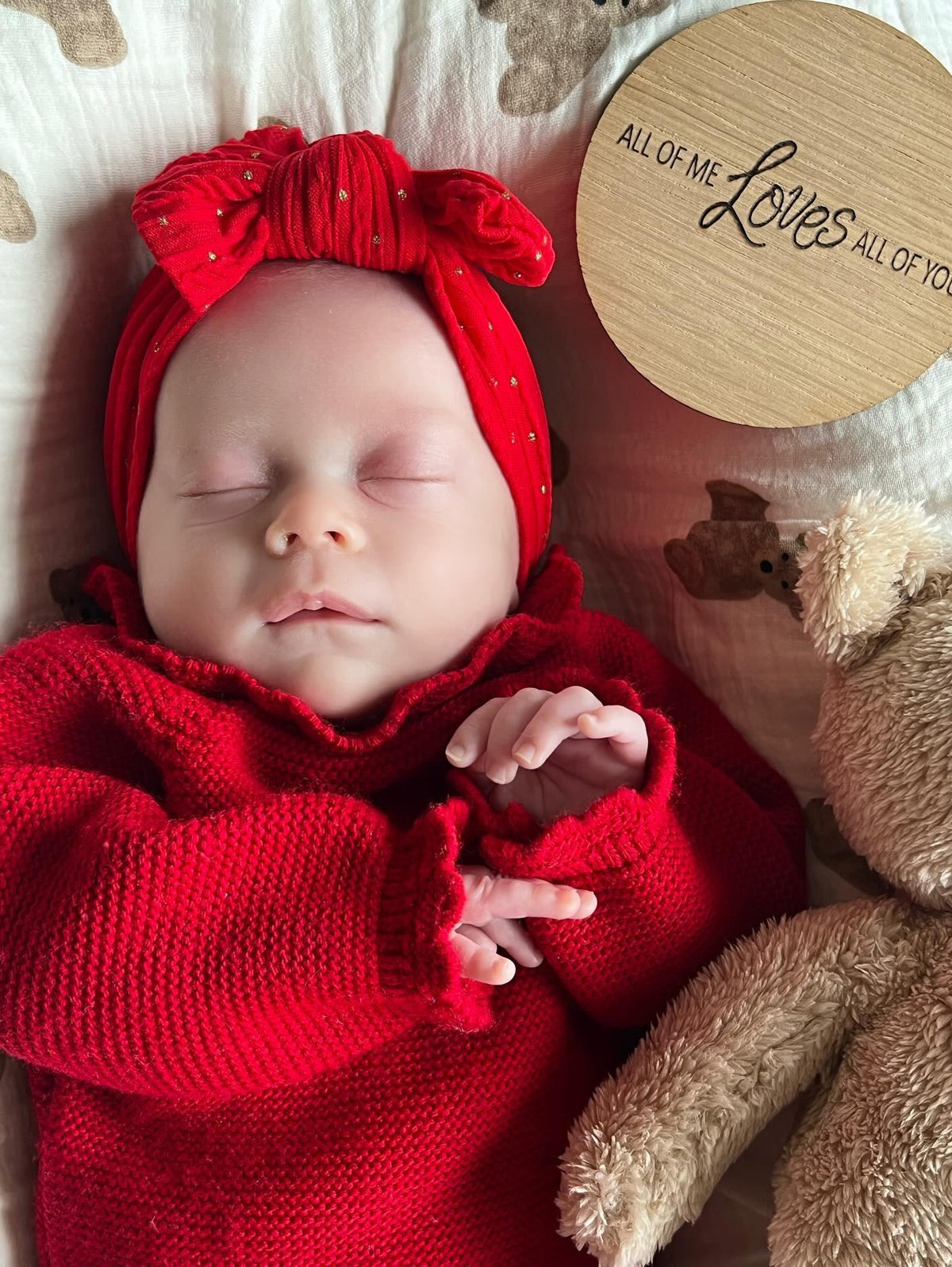 Christmas Red With Gold Spots Smaller Bow Headband For Babies - Image 3