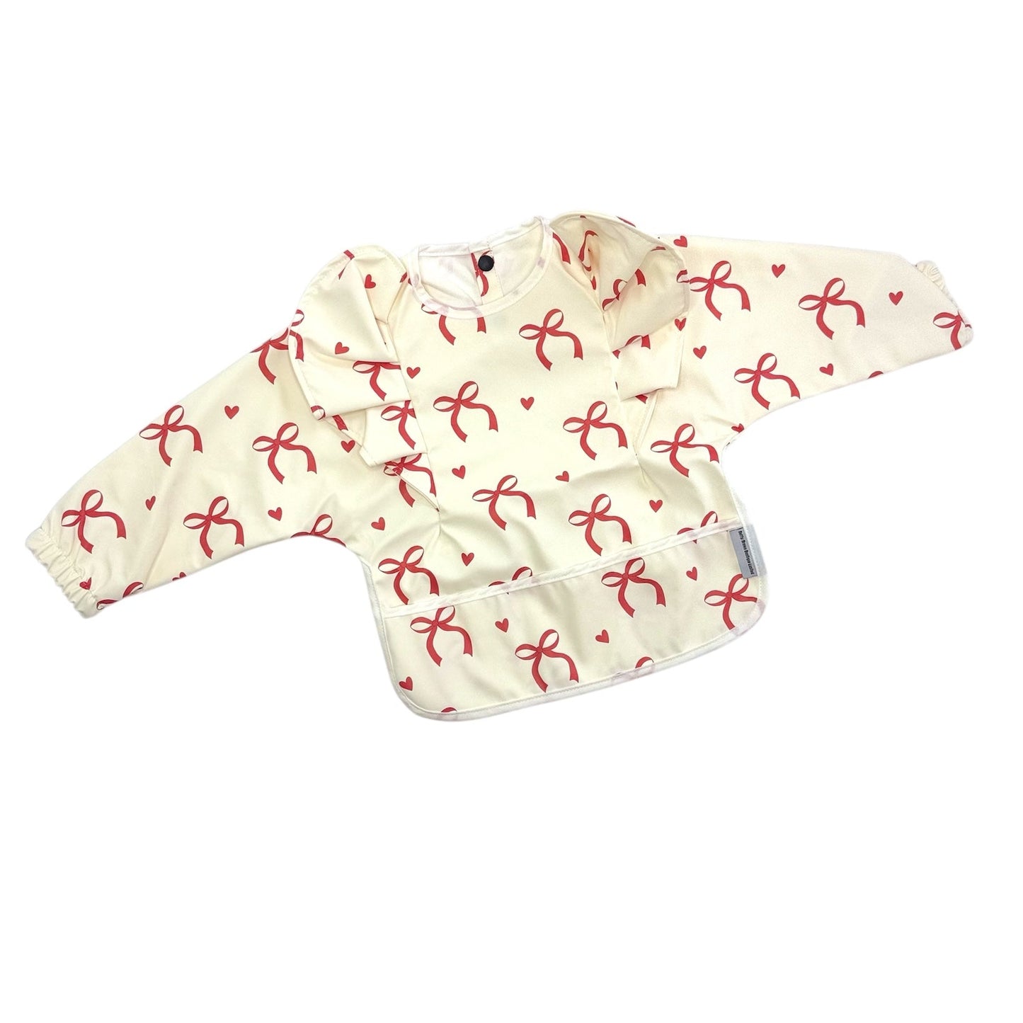 Red & Cream Bow Christmas Bib with Sleeves For 6-36 Months - Image 4