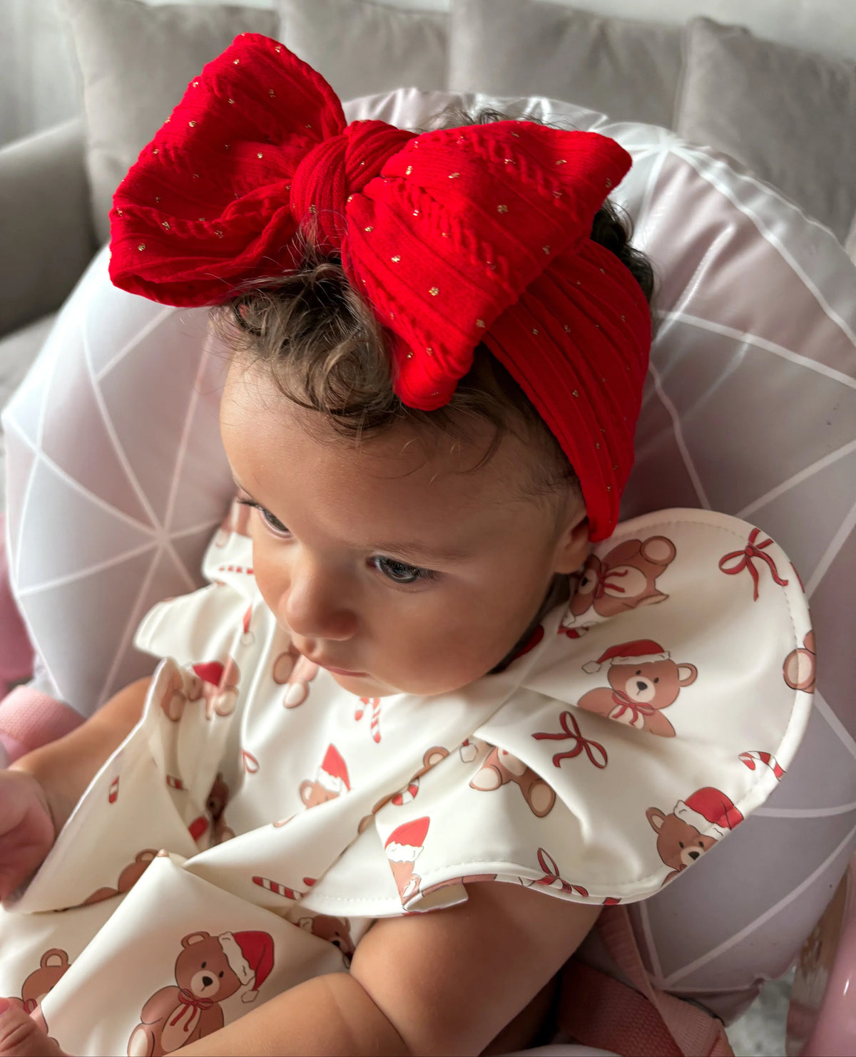 Christmas Red Gold Spot Larger Bow Headband For Baby Girls - Image 7