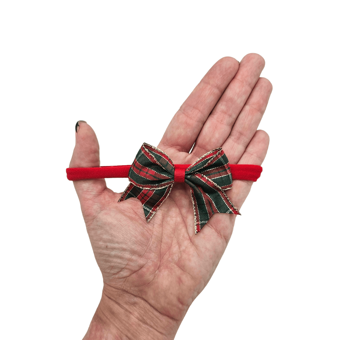 christmas-red-tartan-with-gold-2-5-inch-baby-bow-headband - Image 2