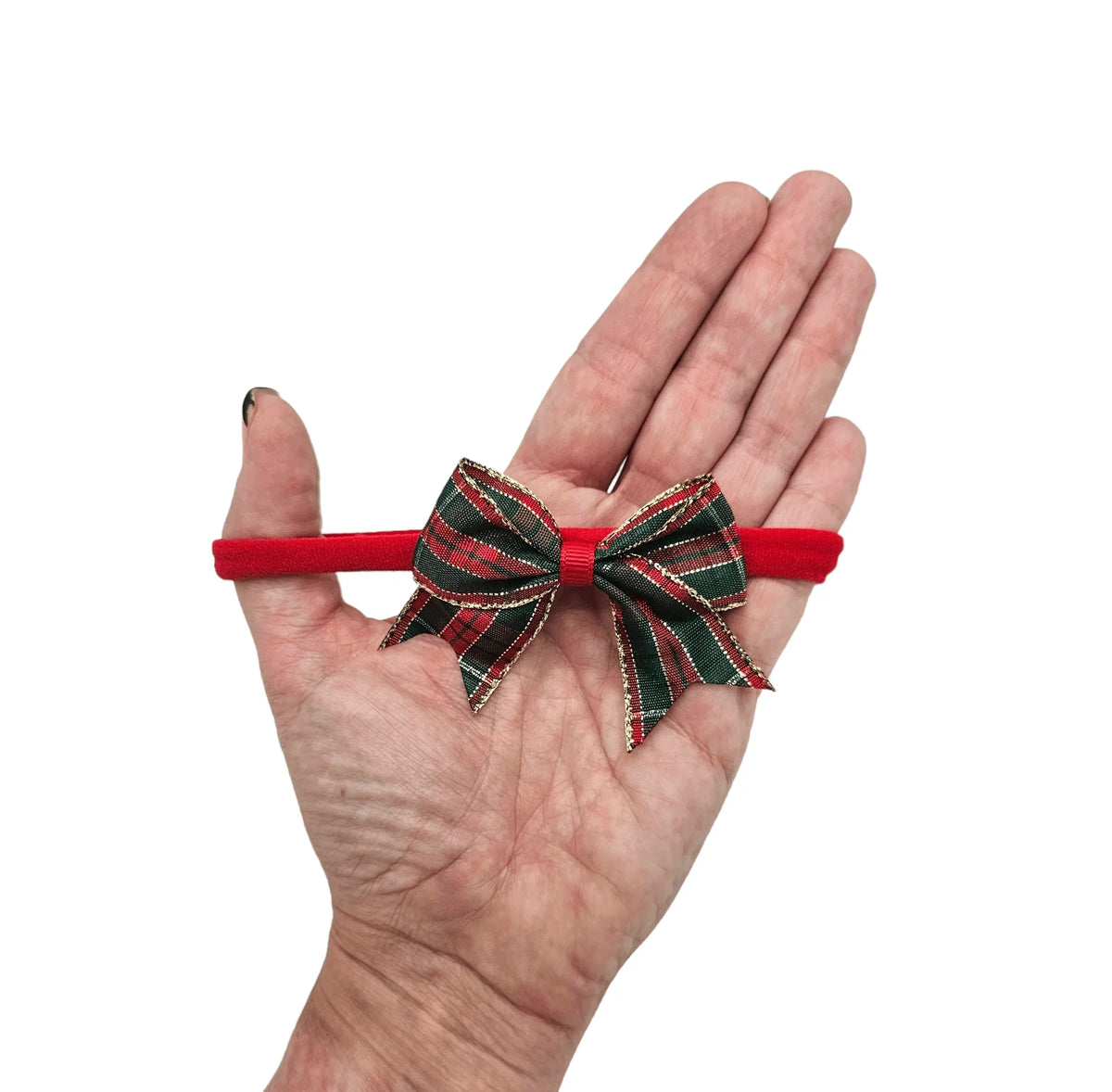 christmas-red-tartan-with-gold-2-5-inch-baby-bow-headband - Image 2