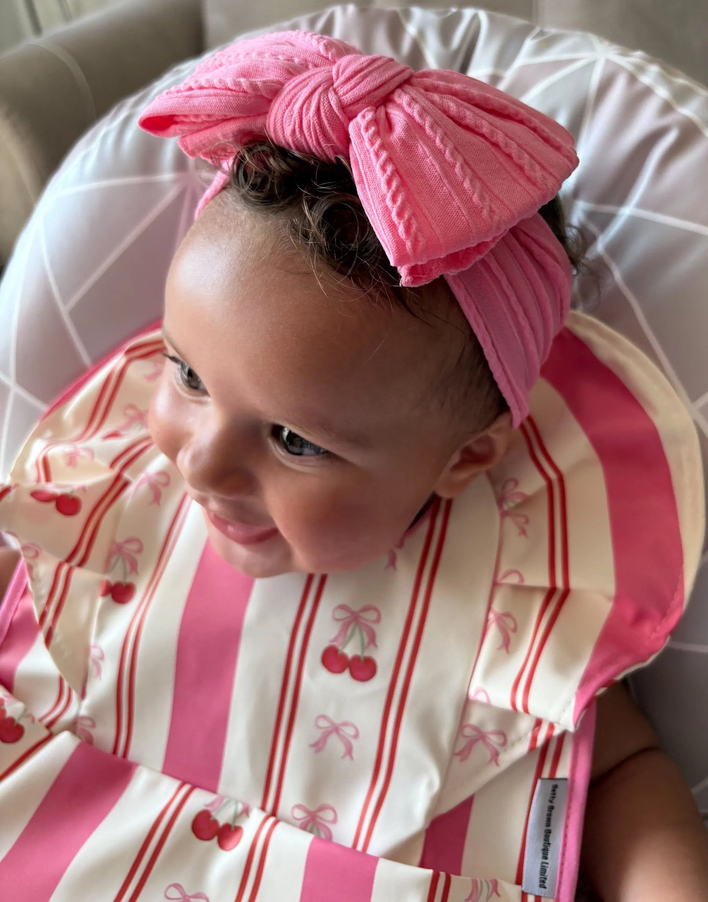 Bright Pink Larger Bow Cable Knit Headband
