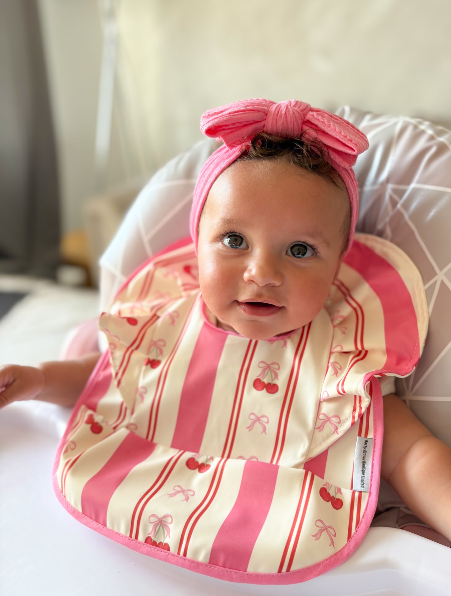 Pink Pinstripe Cherry Pattern Bib Bow Bundle
