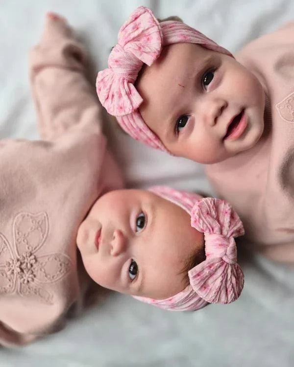 Pink Boho Daisy Print Smaller Bow Cable Knit Headwrap - Betty Brown Boutique Ltd
