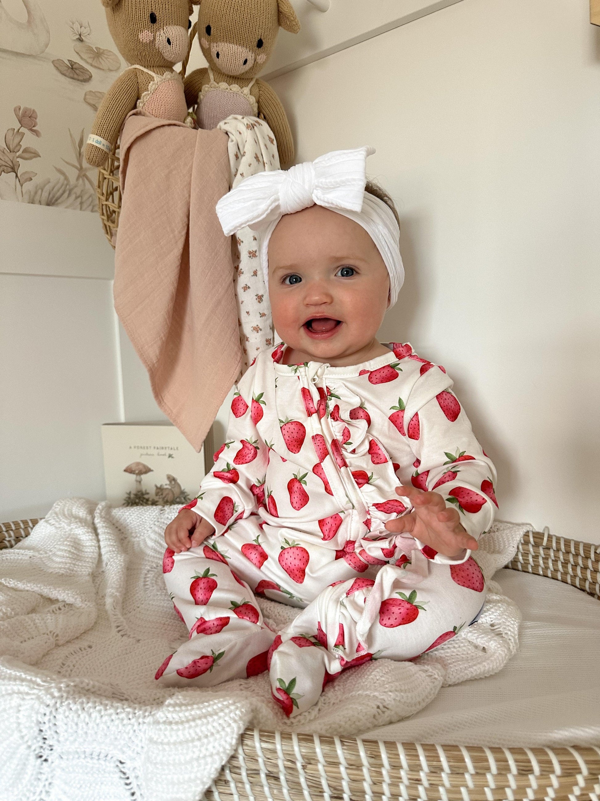 White Strawberry Frill Detailed Sleepsuit - Betty Brown Boutique Ltd