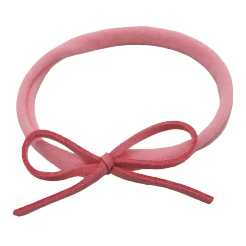 Rose Pink Cord Dainty Bow On Headband For Babies to Toddlers - Image 1