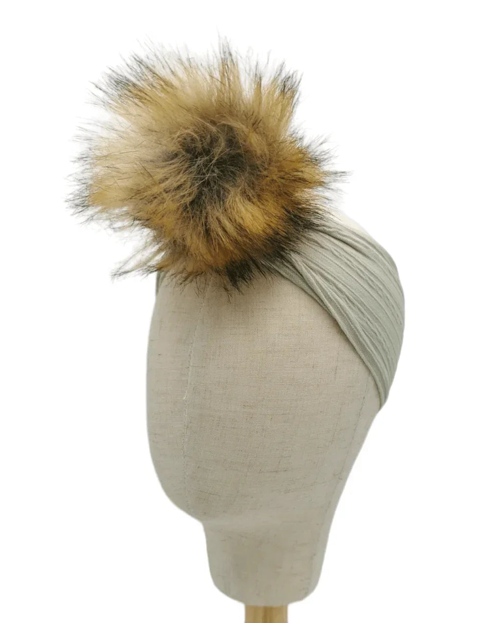 Sage Faux Fur Pom Headband For Girls From Newborns to Age 3 - Image 2