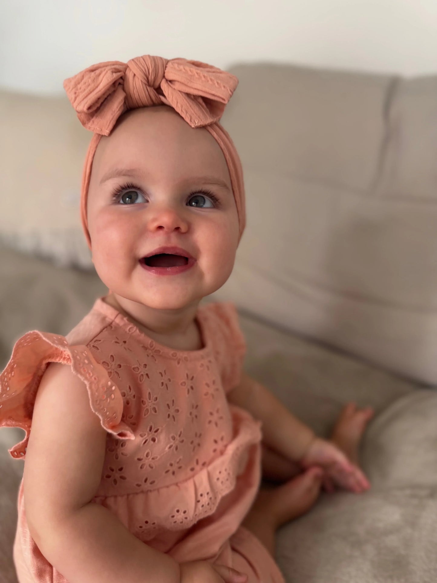 Salmon Pink Larger Bow Headband Suitable From Newborn - Image 6