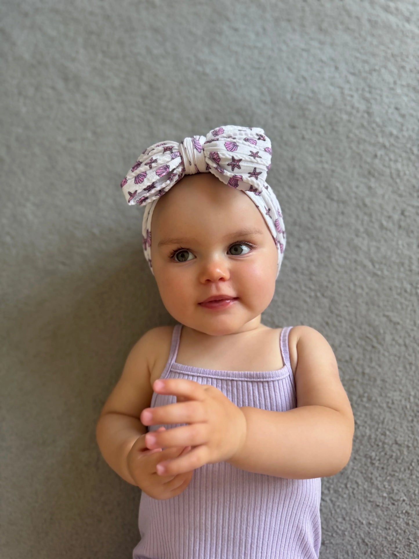 Sea Shells Larger Bow Cable Knit Headband For Baby Girls - Image 6