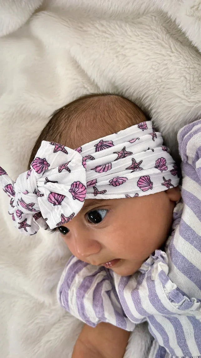 Sea Shells Smaller Bow Cable Knit Headband For Babies - Image 2