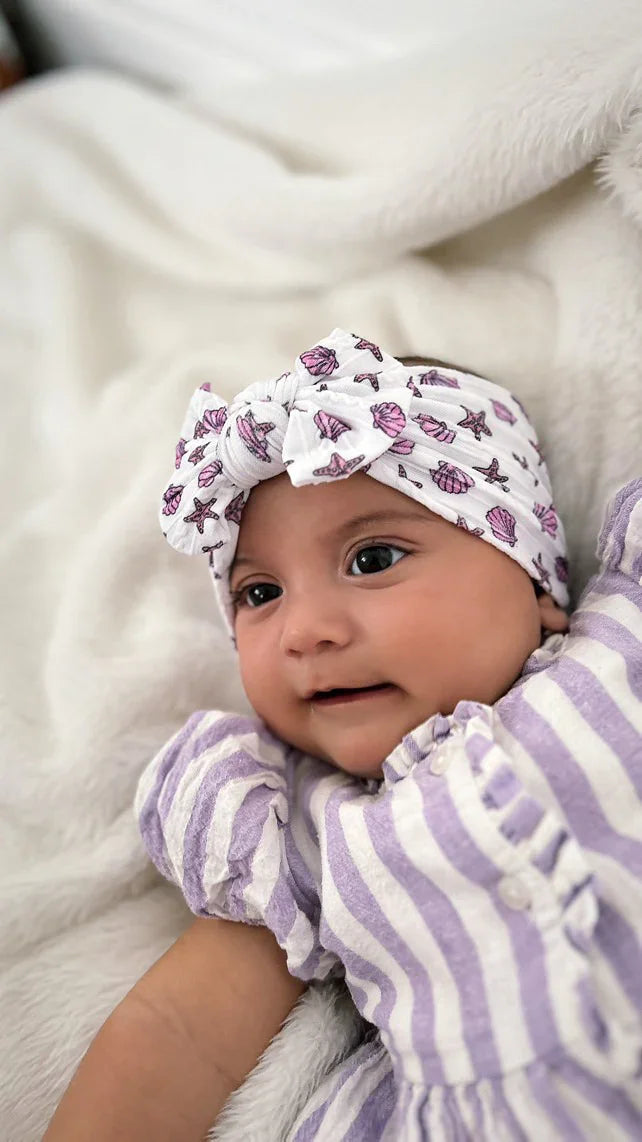 Sea Shells Smaller Bow Cable Knit Headband For Babies - Image 4