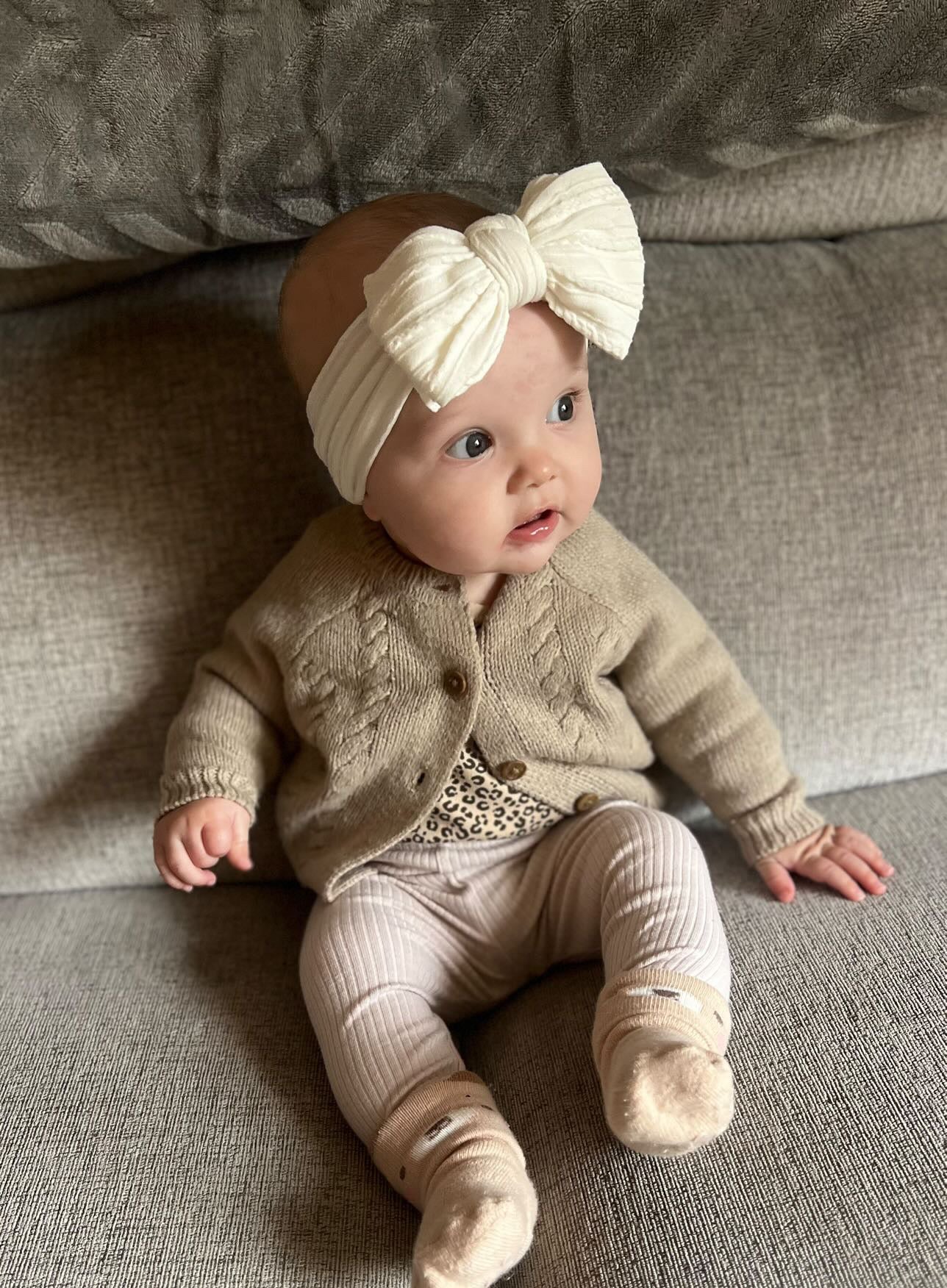 True Ivory Larger Bow Headband For Girls From Newborns to Age 3 - Image 1