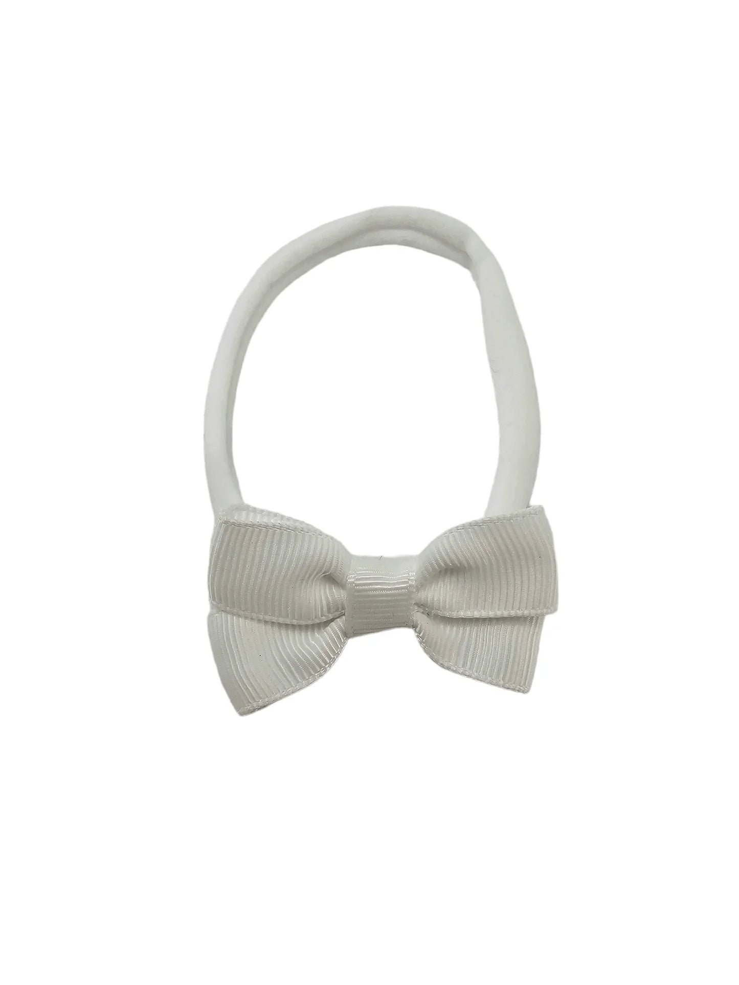White 2 inch Dainty Double Baby Bow On Headband For Newborns - Image 2