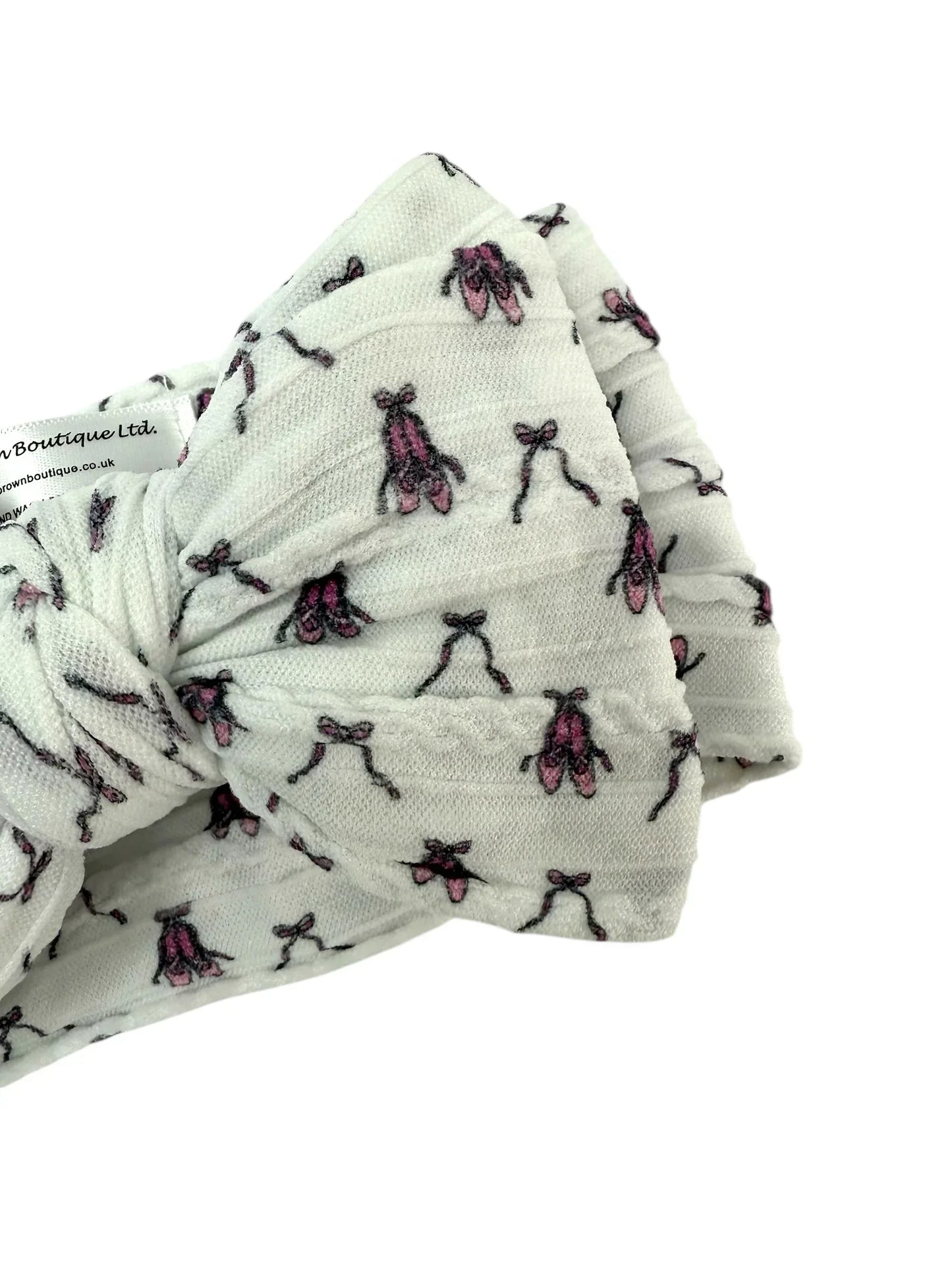 White Ballet Larger Bow Headband For Babies From Newborn - Image 2