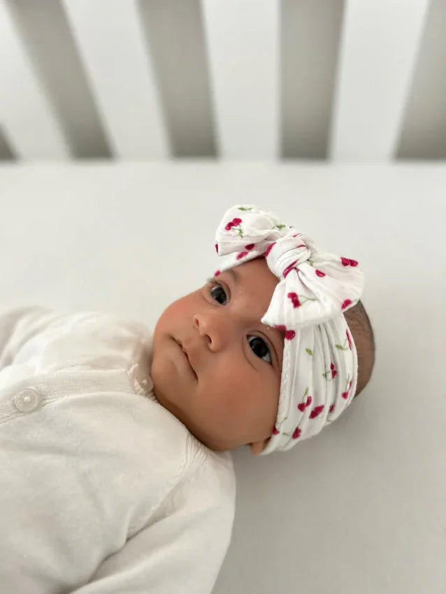 White Cherry Smaller Bow Headband For Girls From Newborn - Image 4