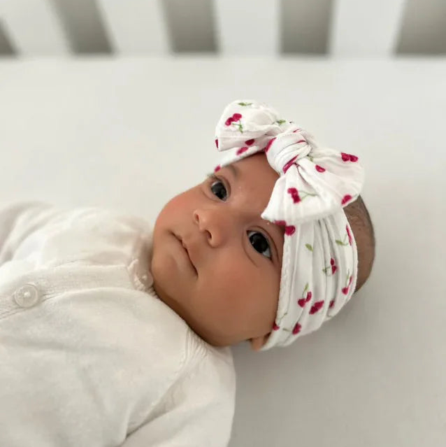 White Cherry Smaller Bow Headband For Girls From Newborn - Image 6