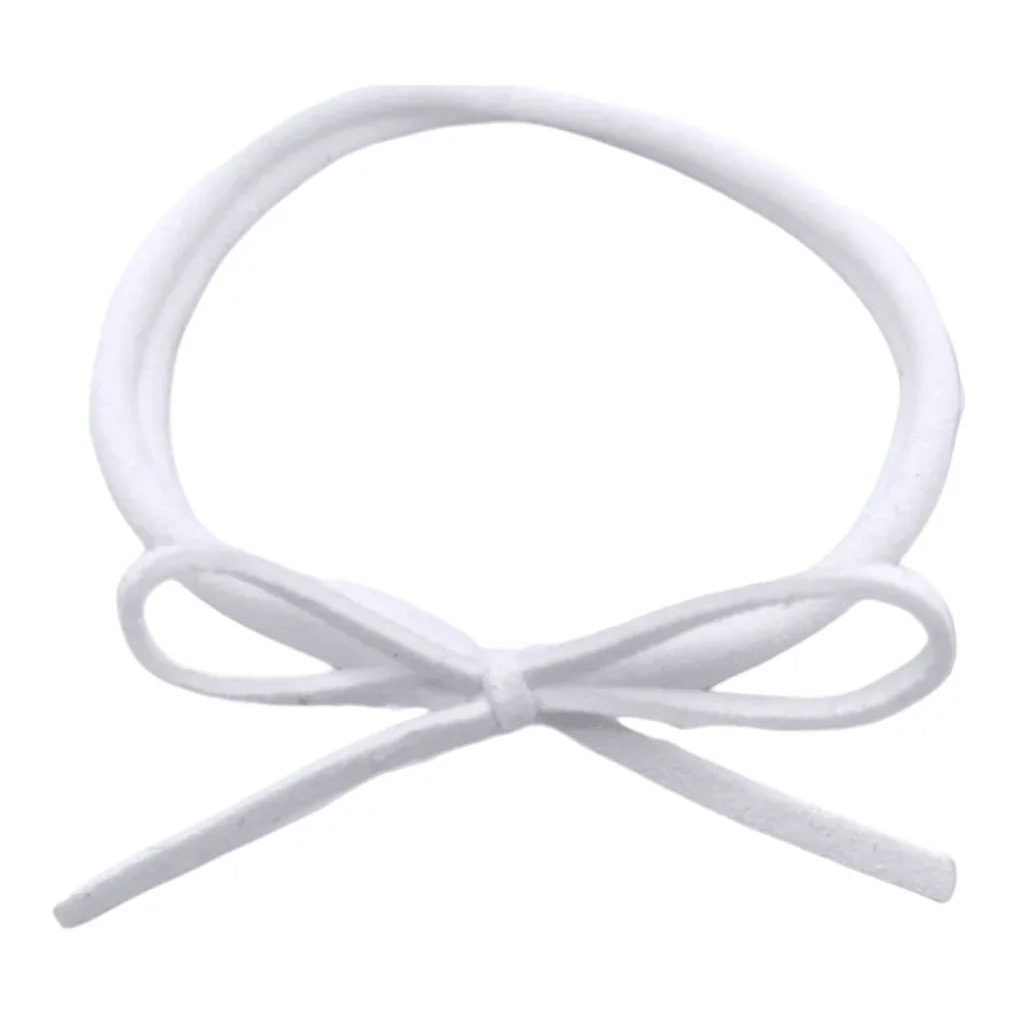 White Mini Cord Dainty Bow On Headband For Baby Girls - Image 1
