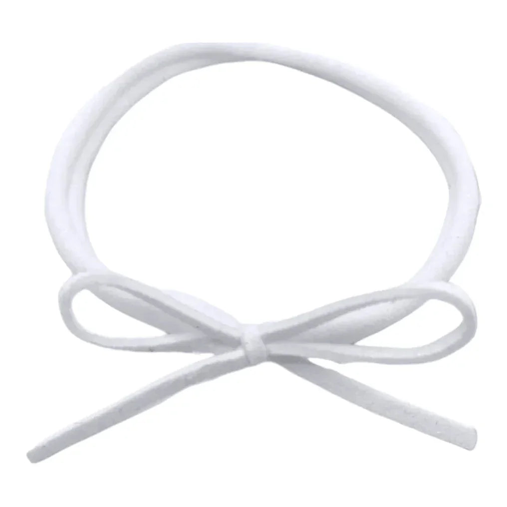 White Mini Cord Dainty Bow On Headband For Baby Girls - Image 1