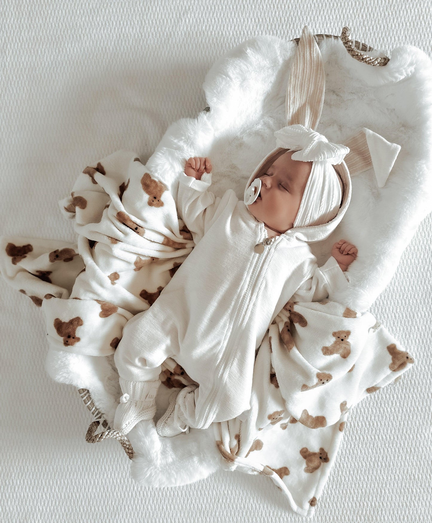 White Larger Bow Headband Designed For Newborn Babies to Age 3 - Image 7
