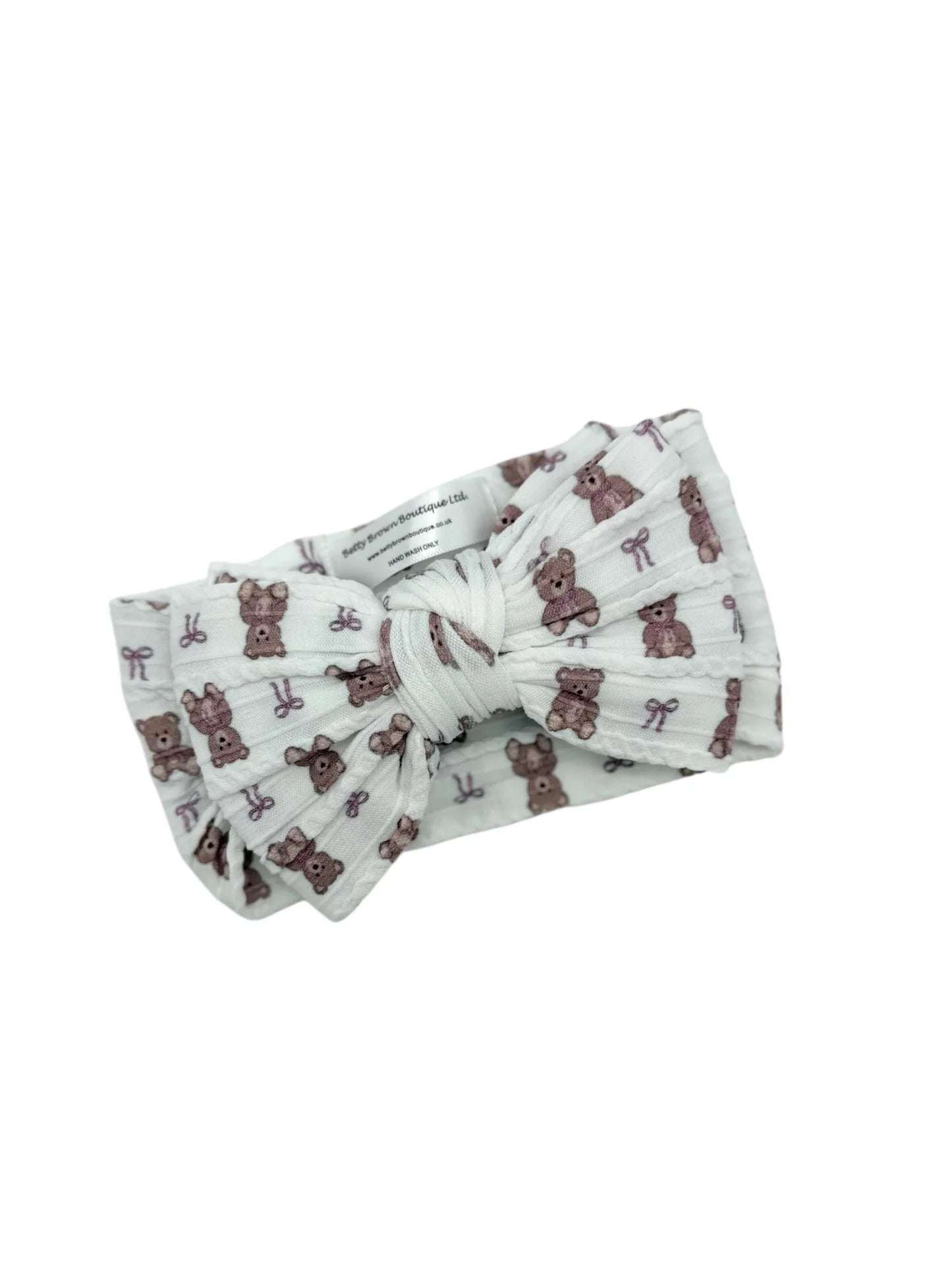 White Teddy Larger Bow Headband for Girls From Newborn - Image 3