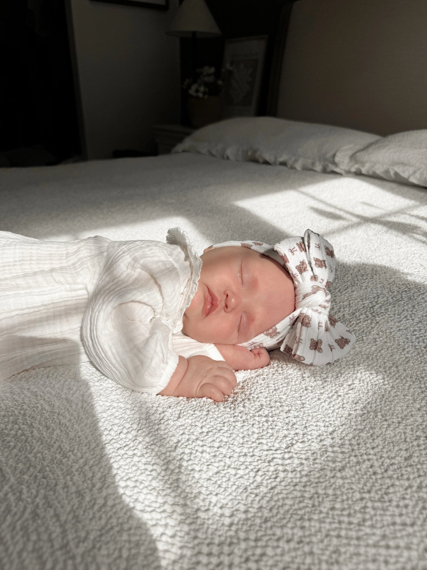 White Teddy Larger Bow Headband for Girls From Newborn - Image 4