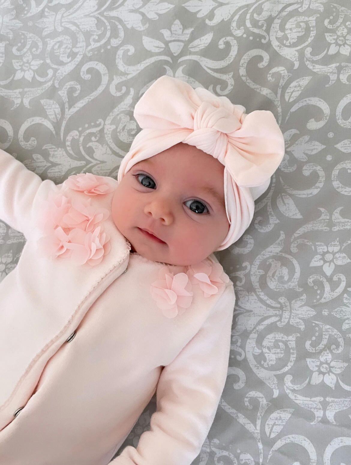 Baby Pink Turban Hat With Bow For Newborn Babies to Months