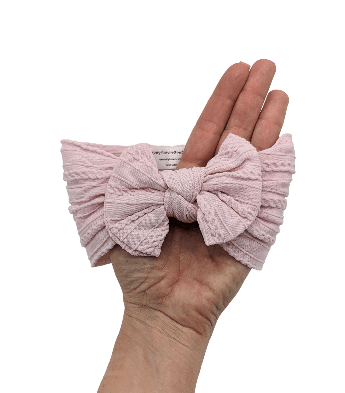 Blush Pink Smaller Bow Cable Knit Headwrap - Betty Brown Boutique Ltd