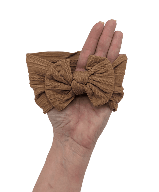 Rust Brown Smaller Bow Cable Knit Bow Headwrap - Betty Brown Boutique Ltd