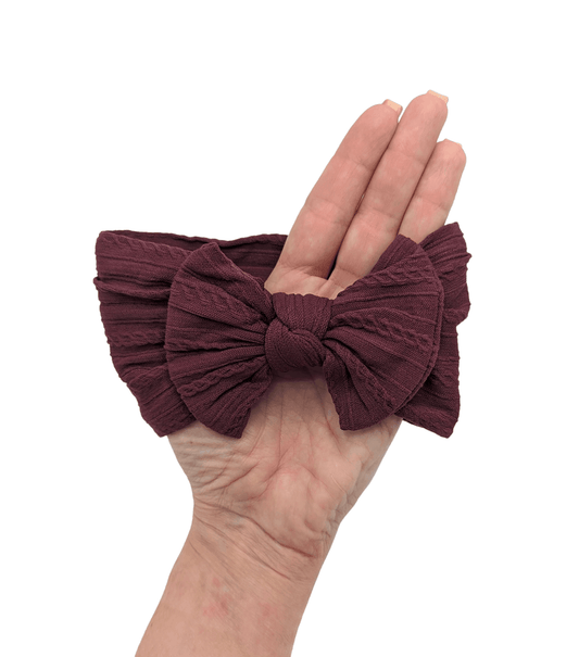 Burgundy / Maroon Cable Knit Smaller Bow Headwrap - Betty Brown Boutique Ltd